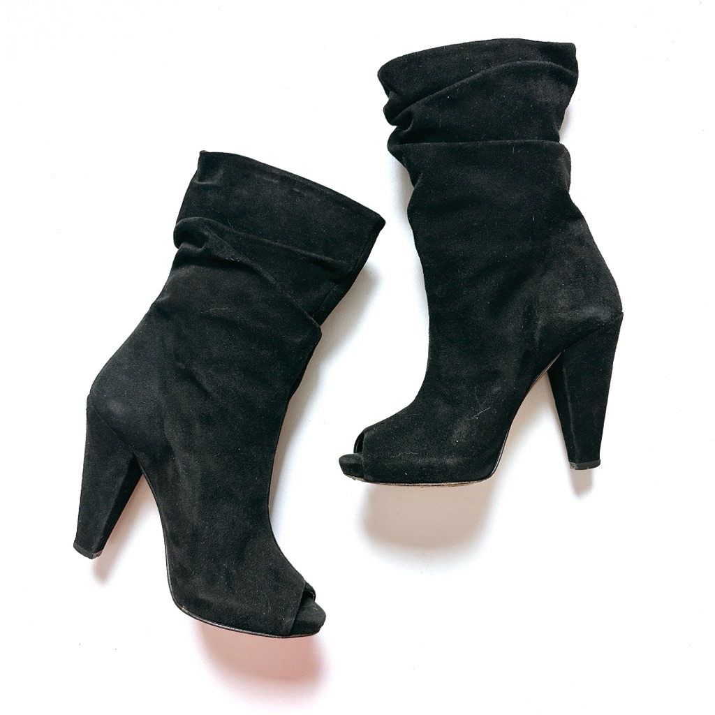 Paolo Iantorno Italian Black Leather Slouchy Peep Toe Ankle Boots